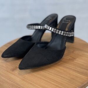 A New Day Jaz Slip On Mule Pumps Crystals 1.75" Block Heel Black Size 6.5